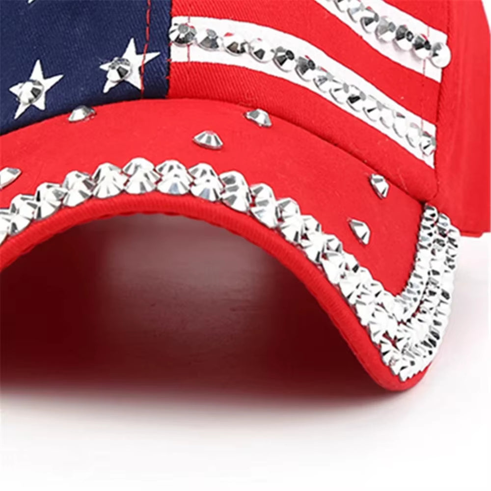 Men Women Baseball Cap USA Flag Diamond Rivet Brand Snapback Unisex Adjustable Rap Rock Hats Fashion Gorras