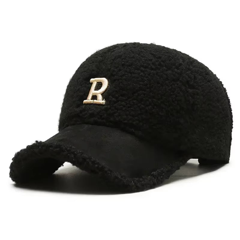 2023 Trendy Big Letter Embroidery Men Winter Hats White Brown Lambswool Baseball Cap for Women Warm Plush Trucker Hats Gorras