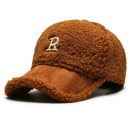 2023 Trendy Big Letter Embroidery Men Winter Hats White Brown Lambswool Baseball Cap for Women Warm Plush Trucker Hats Gorras