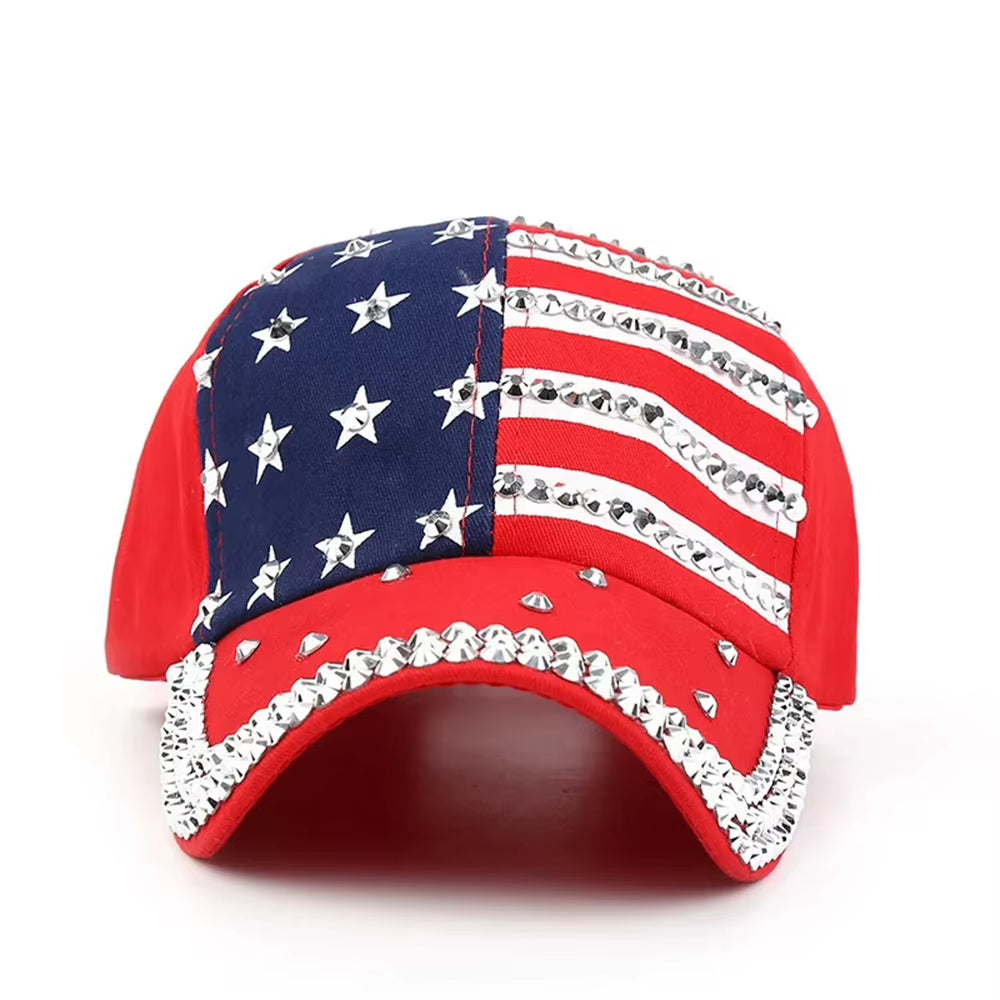 Men Women Baseball Cap USA Flag Diamond Rivet Brand Snapback Unisex Adjustable Rap Rock Hats Fashion Gorras