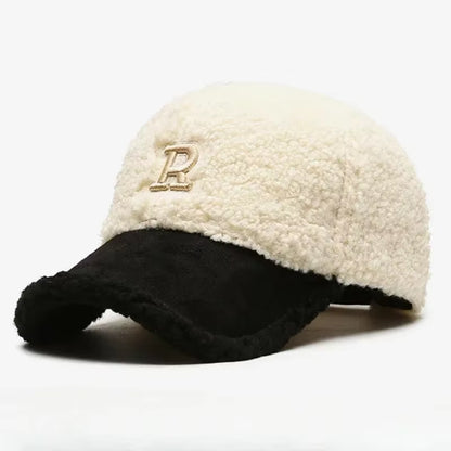 2023 Trendy Big Letter Embroidery Men Winter Hats White Brown Lambswool Baseball Cap for Women Warm Plush Trucker Hats Gorras